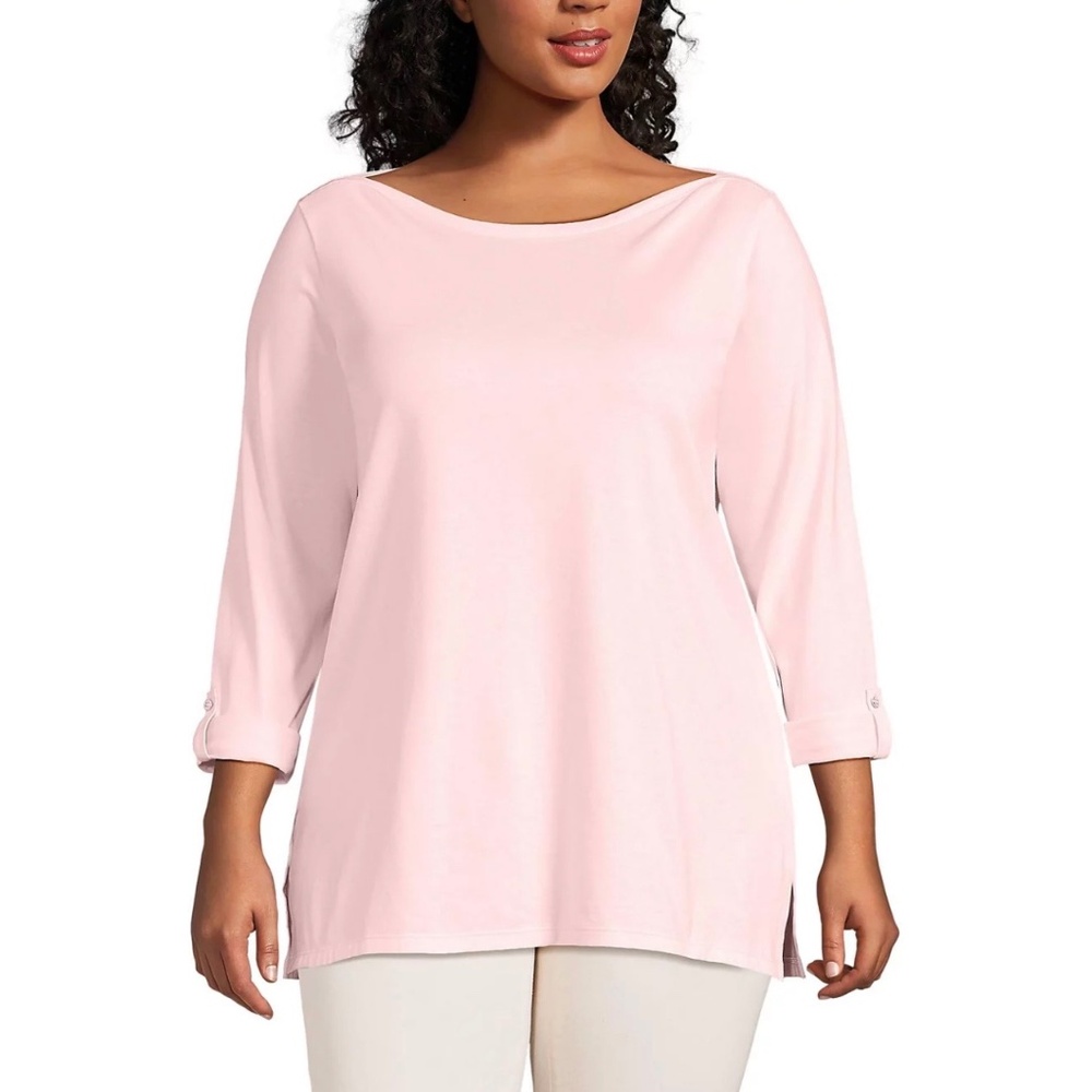 Lands' End Supima Cotton Adjustable Sleeve Boatneck Tunic Sea Salt Pink SZ XL